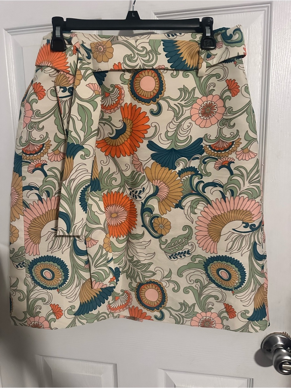 J. Crew Cream A-Line Skirt with Orange, Pink & Teal Floral Print